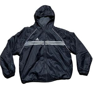 Adidas Mens Black Stripes Hooded Sports Windbreaker Track Jacket Zip Size XL